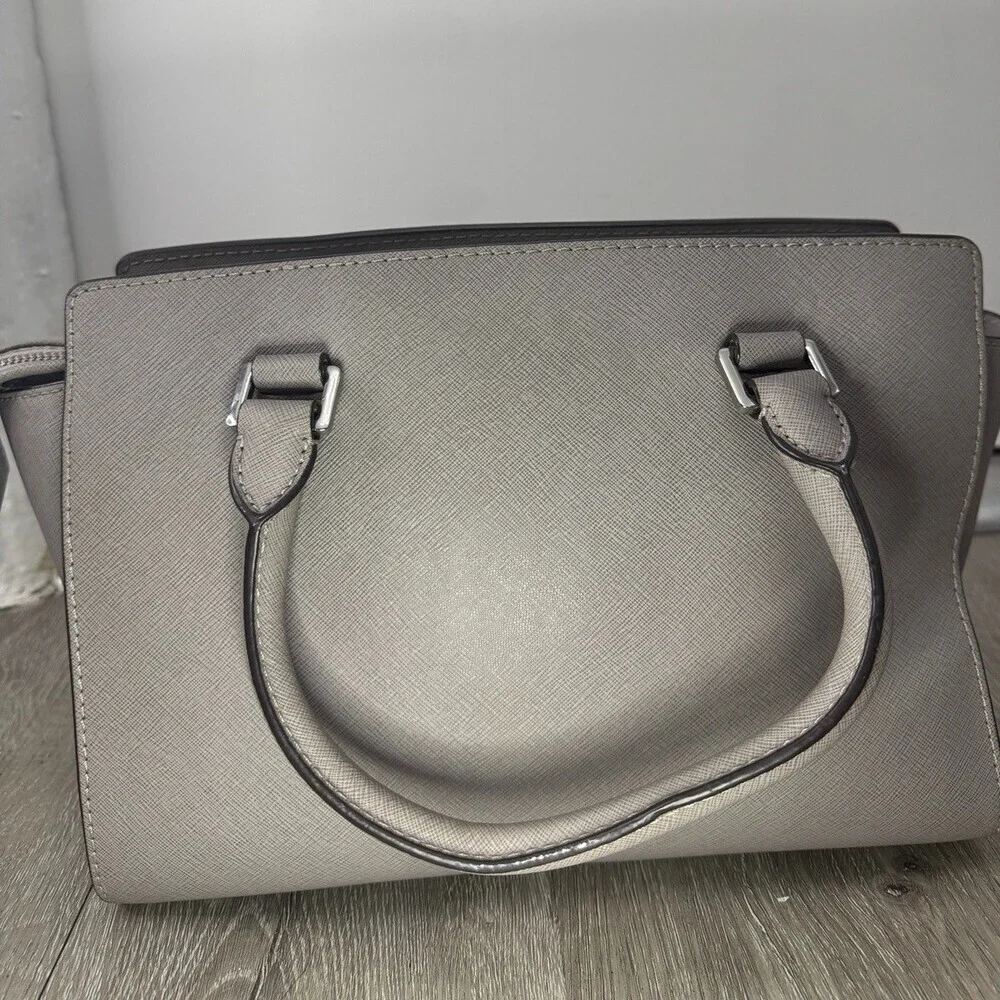 Light Gray Saffiano Leather Satchel Crossbody Handbag Structured Tote Purse